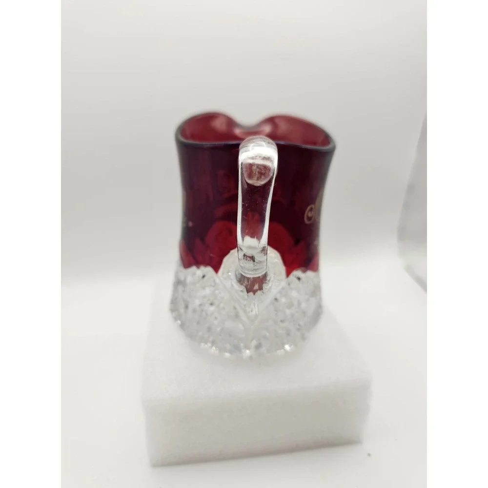Antique 1907 Atlantic City Ruby Stained Glass Souvenir Pitcher EAPG Mother 4in